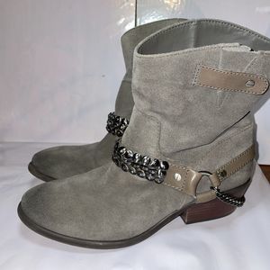 GIANNI BINI Grey Harness Engineer  Suede Leather Biker Booties Size 10M